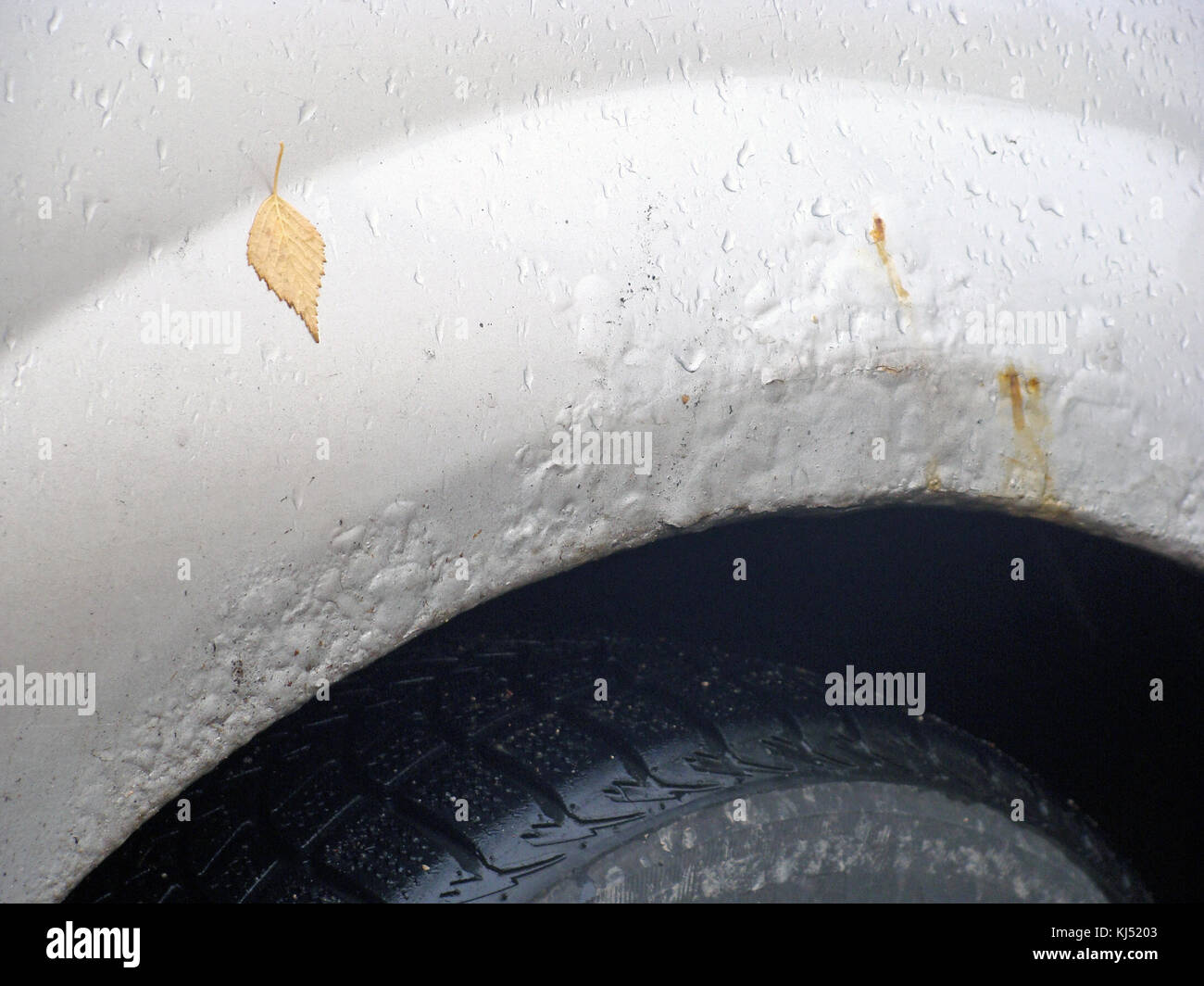 Rust bubbles in paint of silver color car body around wheel close up Stock Photo Alamy