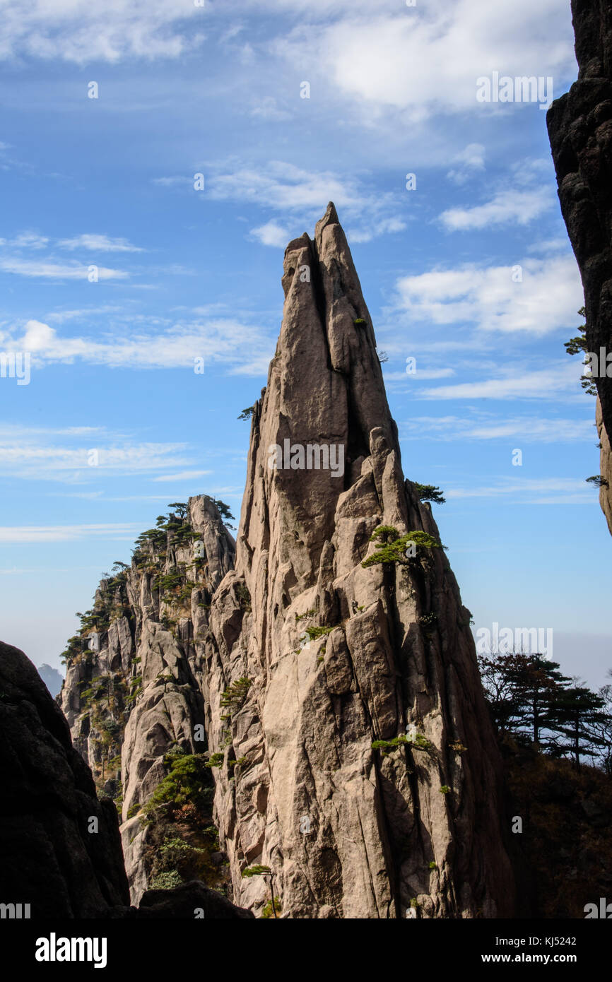Sharp point granite boulder on Yellow Mountain in China Stock Photo