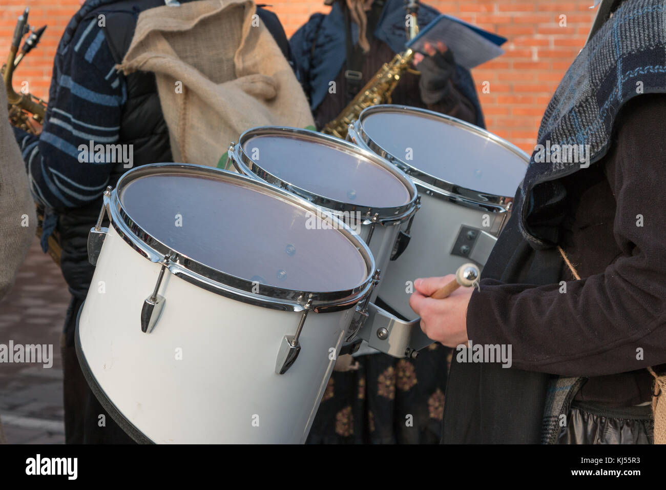 Drummer Playing Snare Drums in Band in Outdoor Event Stock Photo Alamy