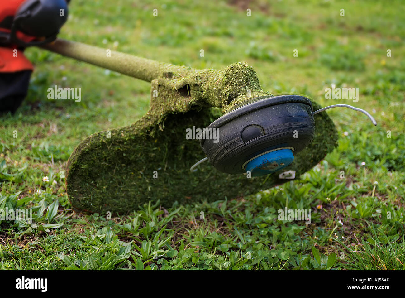 Grass cutter / brush cutter for trimming overgrown grass Stock Photo