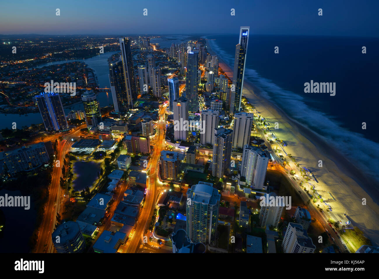 View of the Surfers Paradise on the Gold Coast, Queensland, Australia from the SkyPoint Observation Deck at Q1 Building. Stock Photo