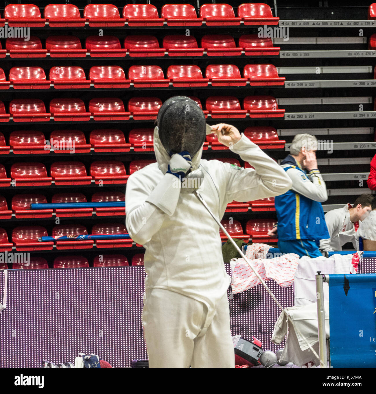 an athlete wearing the mask before a fencing match Stock Photo Alamy