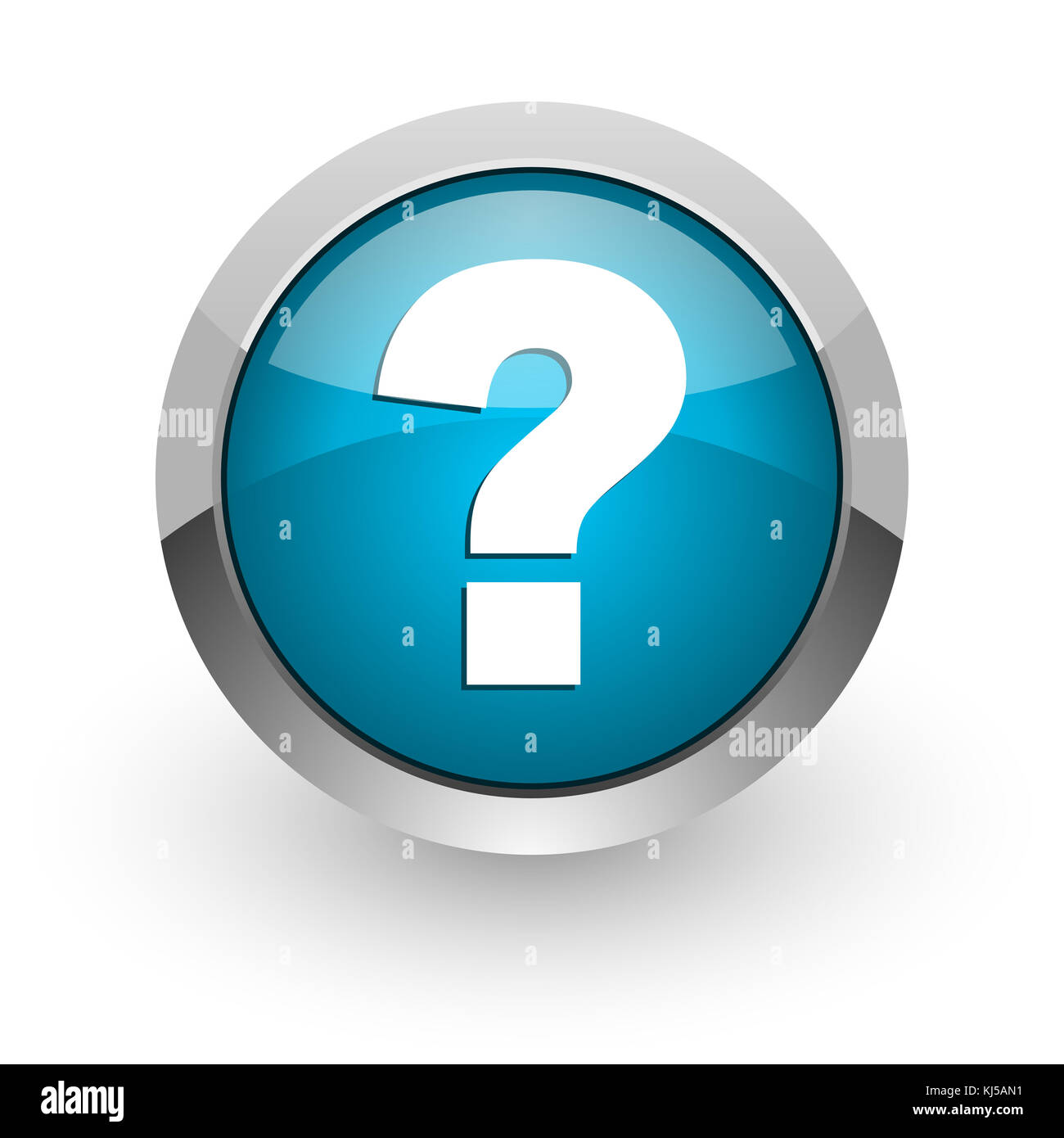 Question mark blue silver metallic chrome border web and mobile phone icon on white background