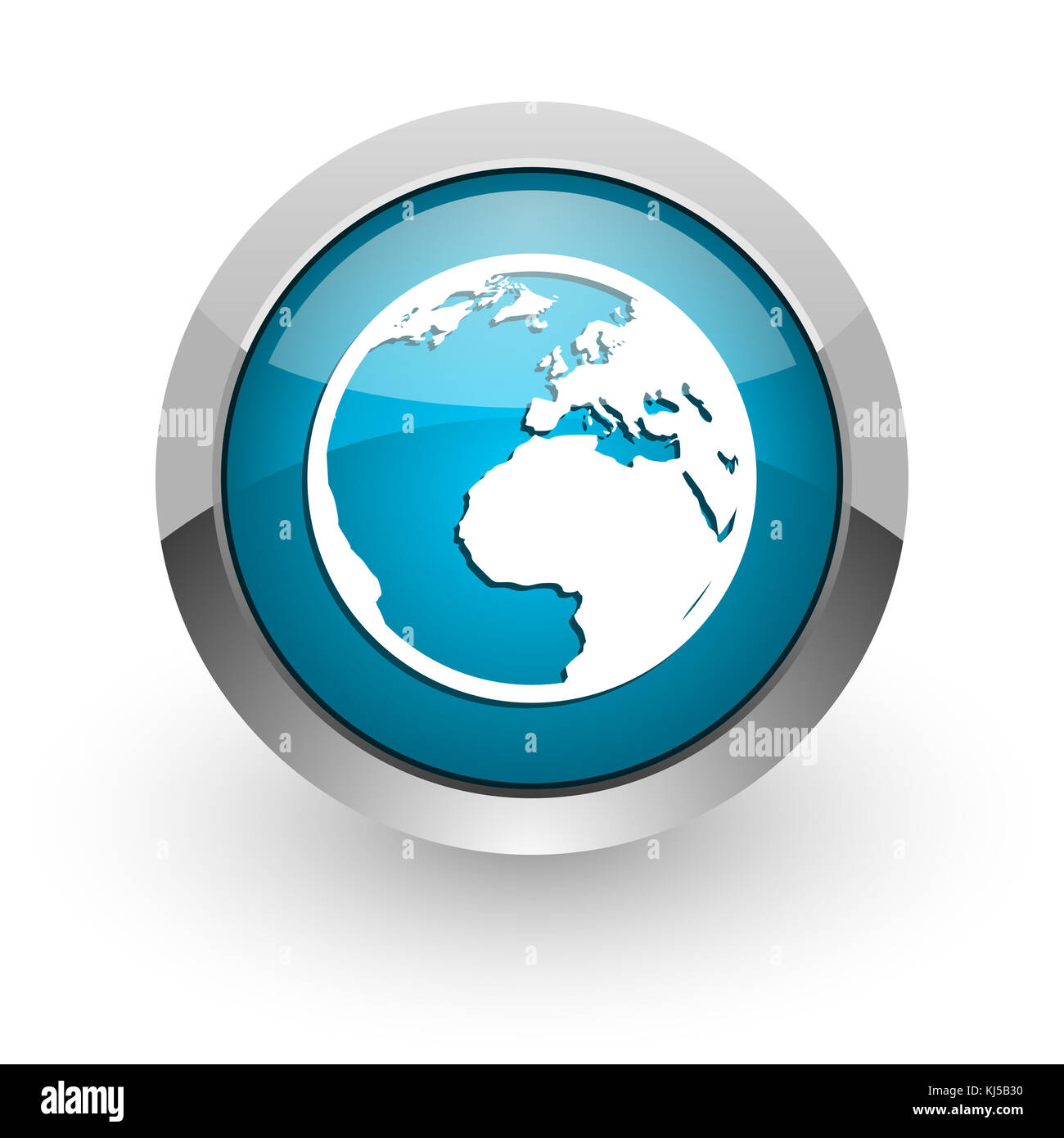 Earth blue silver metallic chrome border web and mobile phone icon on ...