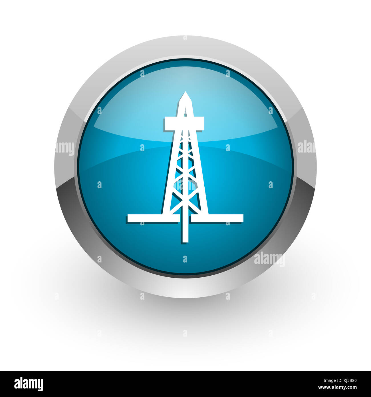 Drilling blue silver metallic chrome border web and mobile phone icon on white background with shadow Stock Photo