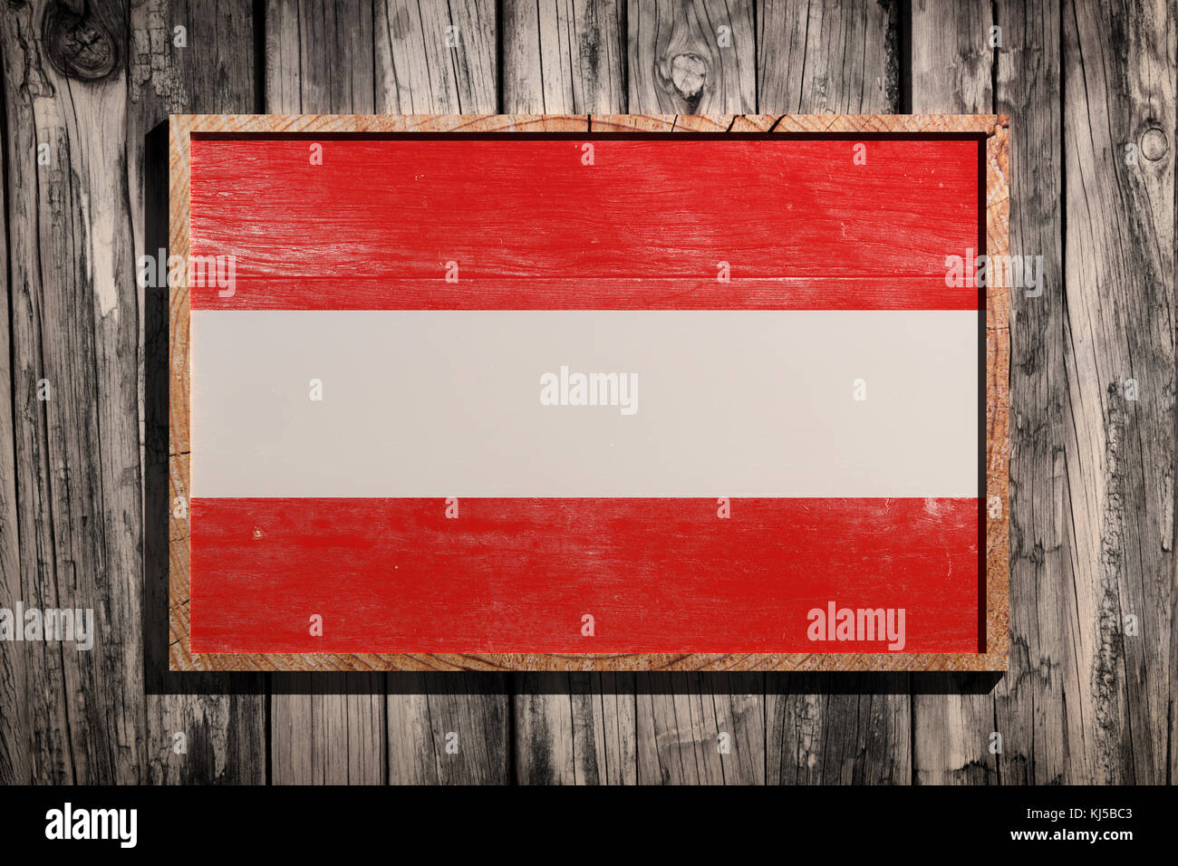 3d rendering of Austria flag on a wooden frame over a planks wall Stock ...