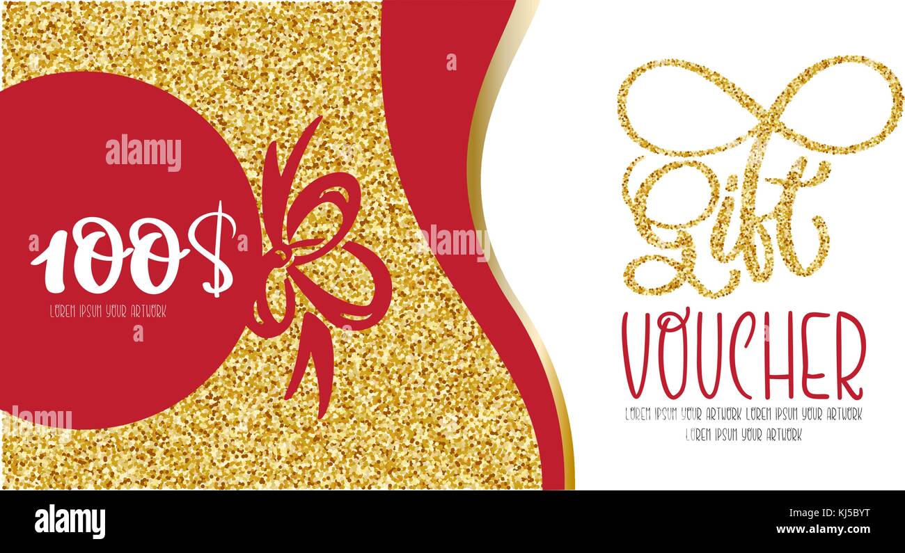 Voucher template with gold gift box certificate. Background design coupon  invitation currency. Vector illustration Stock Vector Image & Art - Alamy