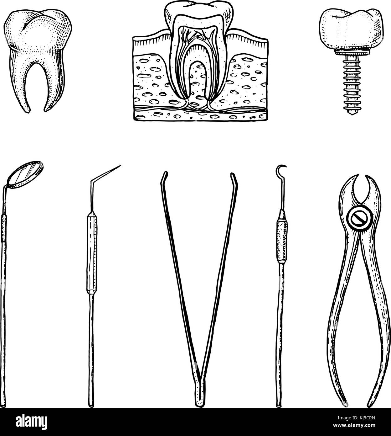 Vintage Dentist Tools Medical Equipment In Retro Style Stock Illustration -  Download Image Now - iStock