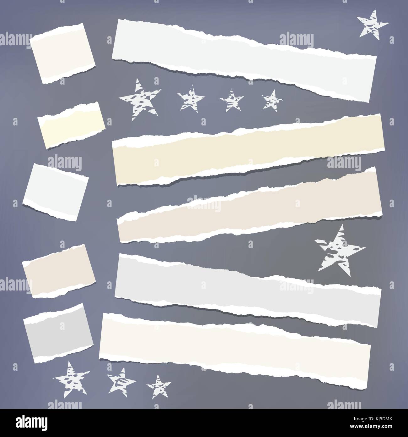 Light ripped strips, notebook, note paper with stars for text or ...