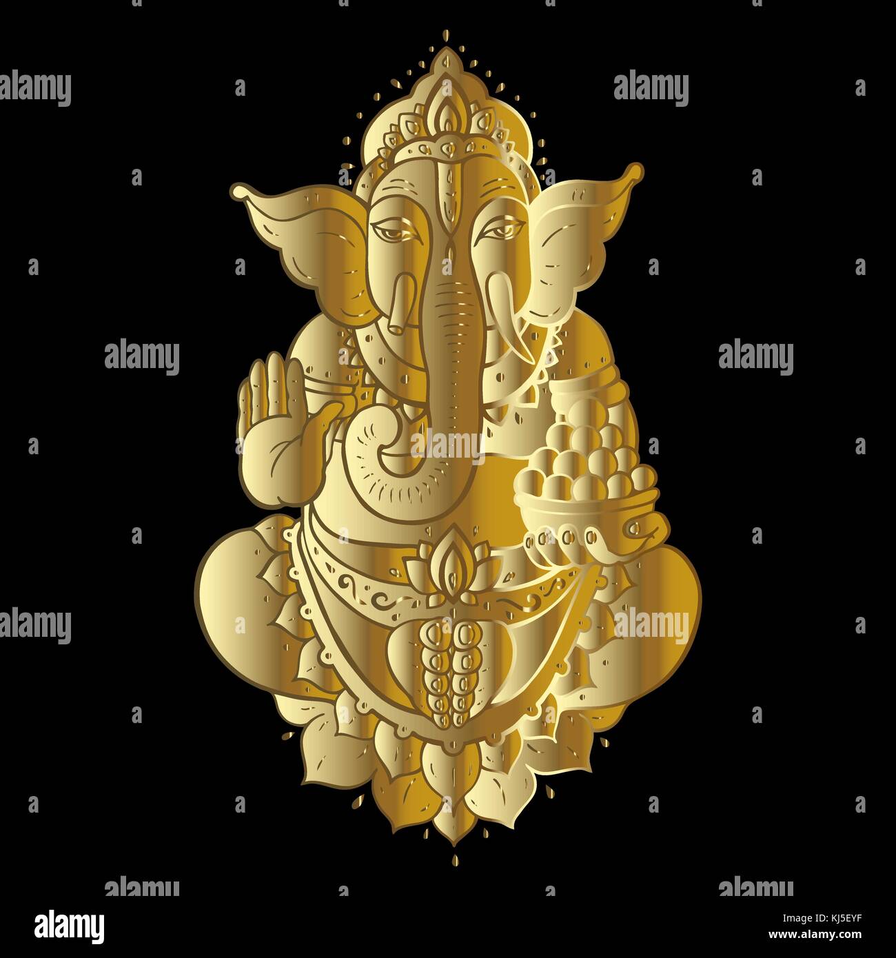 Hindu God Ganesha. Golden Ganapati. Vector hand drawn illustration ...