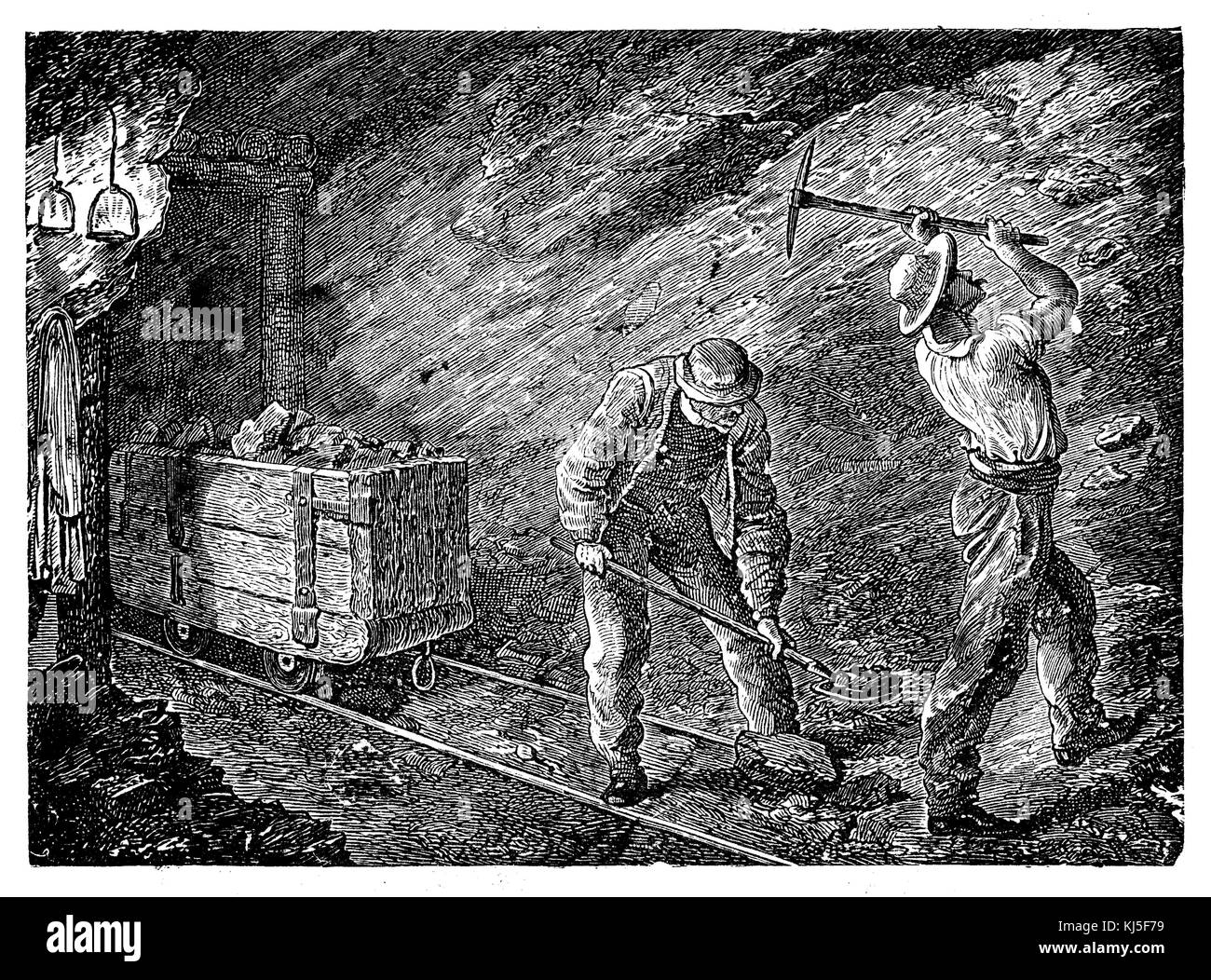 Workers in a coal mine (Arbeiter in einem Kohlenbergwerk) Stock Photo