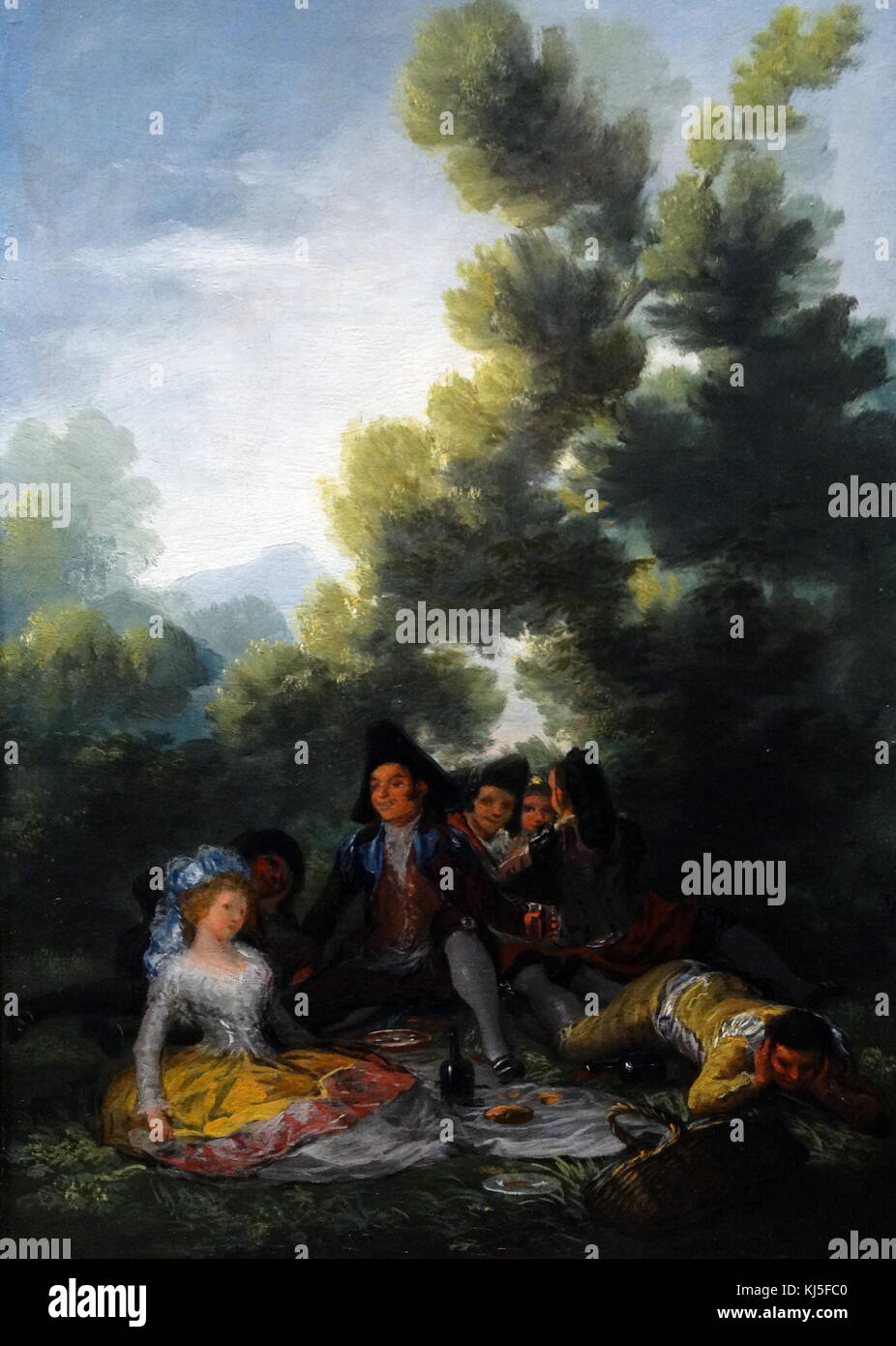 Painting titled 'A Picnic' by Francisco Goya (1746-1828) a Spanish romantic painter and printmaker. Dated 18th Century Stock Photo
