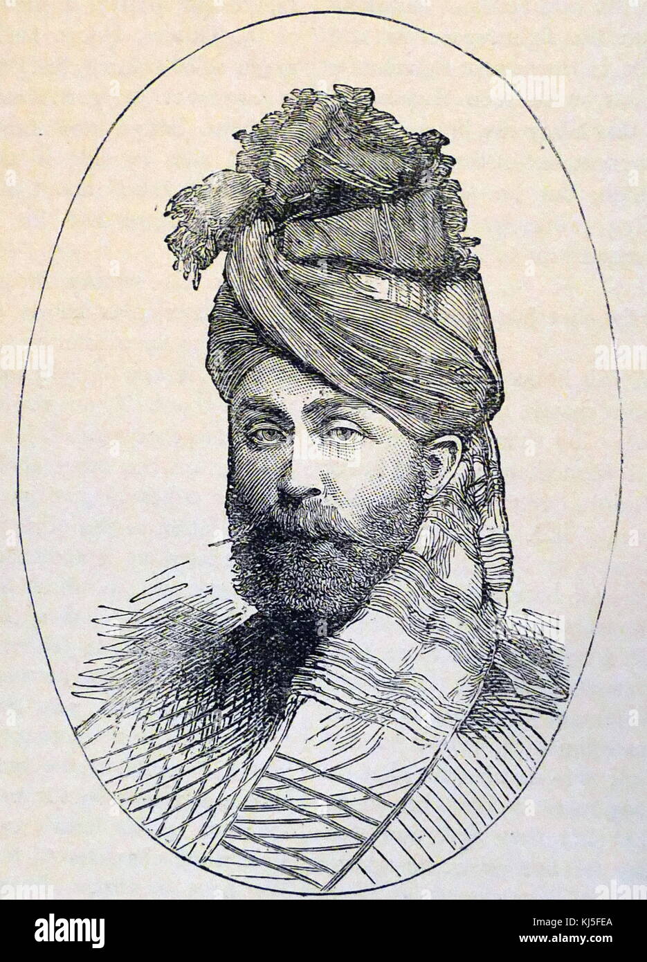 Portrait of Major Wigram Battye (1842-1879) a British soldier who served in the Corps of Guides in the 2nd China War, the Ambela Campaign and the Jowaki Expedition. In the 2nd Afghan War at the Battle of Futtehabad he was killed leading the Guides in a cavalry charge. There is a memorial tablet in St Pauls Cathedral crypt. Dated 19th Century Stock Photo