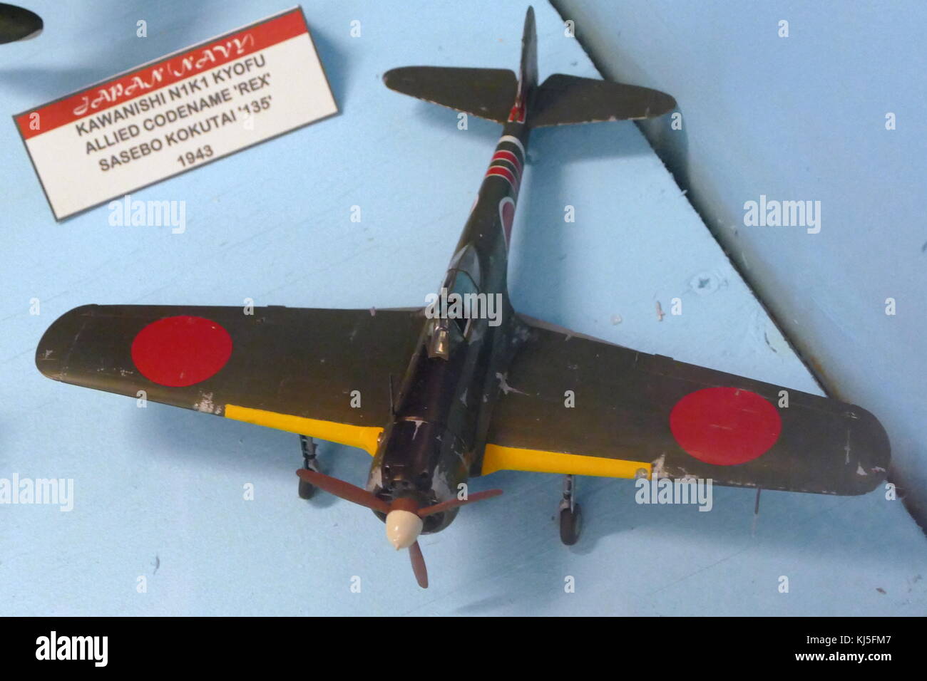 Model of a Nakajima Ki-43 Hayabusa, a single-engine land-based tactical fighter used by the Imperial Japanese Army Air Force in World War II. Dated 20th Century Stock Photo