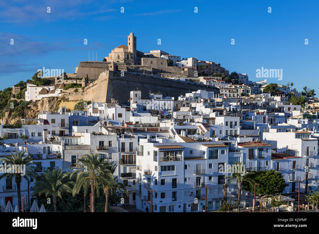Ibiza Town and the cathedral of Santa Maria d'Eivissa, Ibiza, Balearic Islands, Spain. Stock Photo