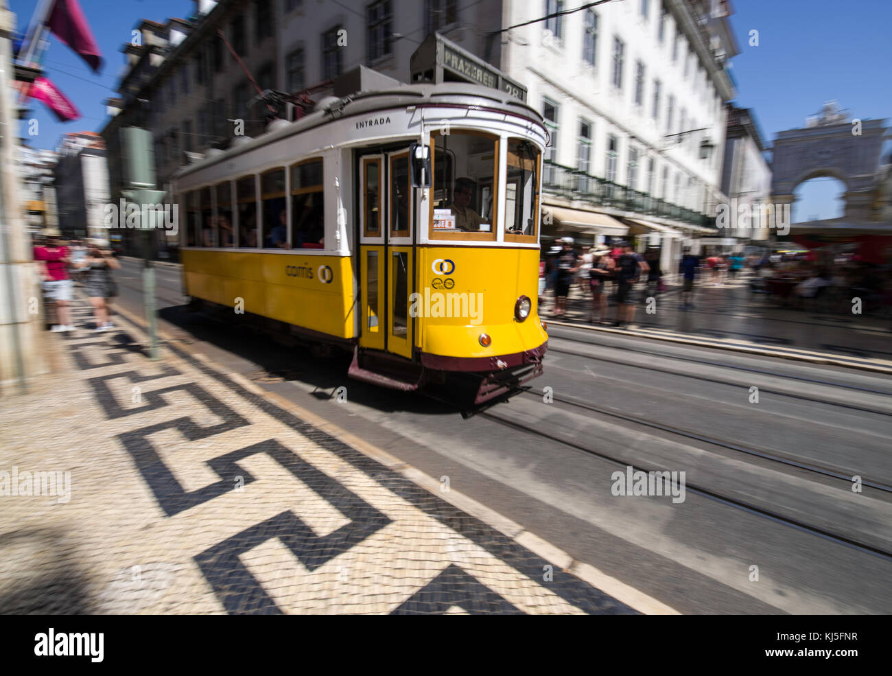 Cable cars in downtown Lisbon, Portugal Stock Photo