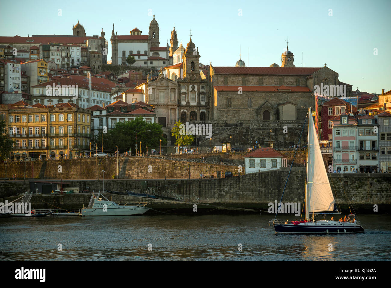 Historic architecture rises above the Rio Douro, Porto, Portugal Stock Photo