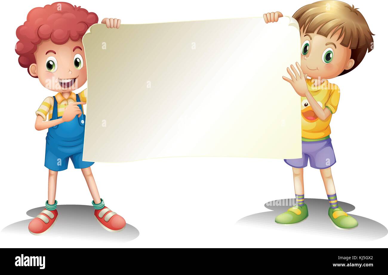 Illustration of the two young boys holding an empty signage on a white ...