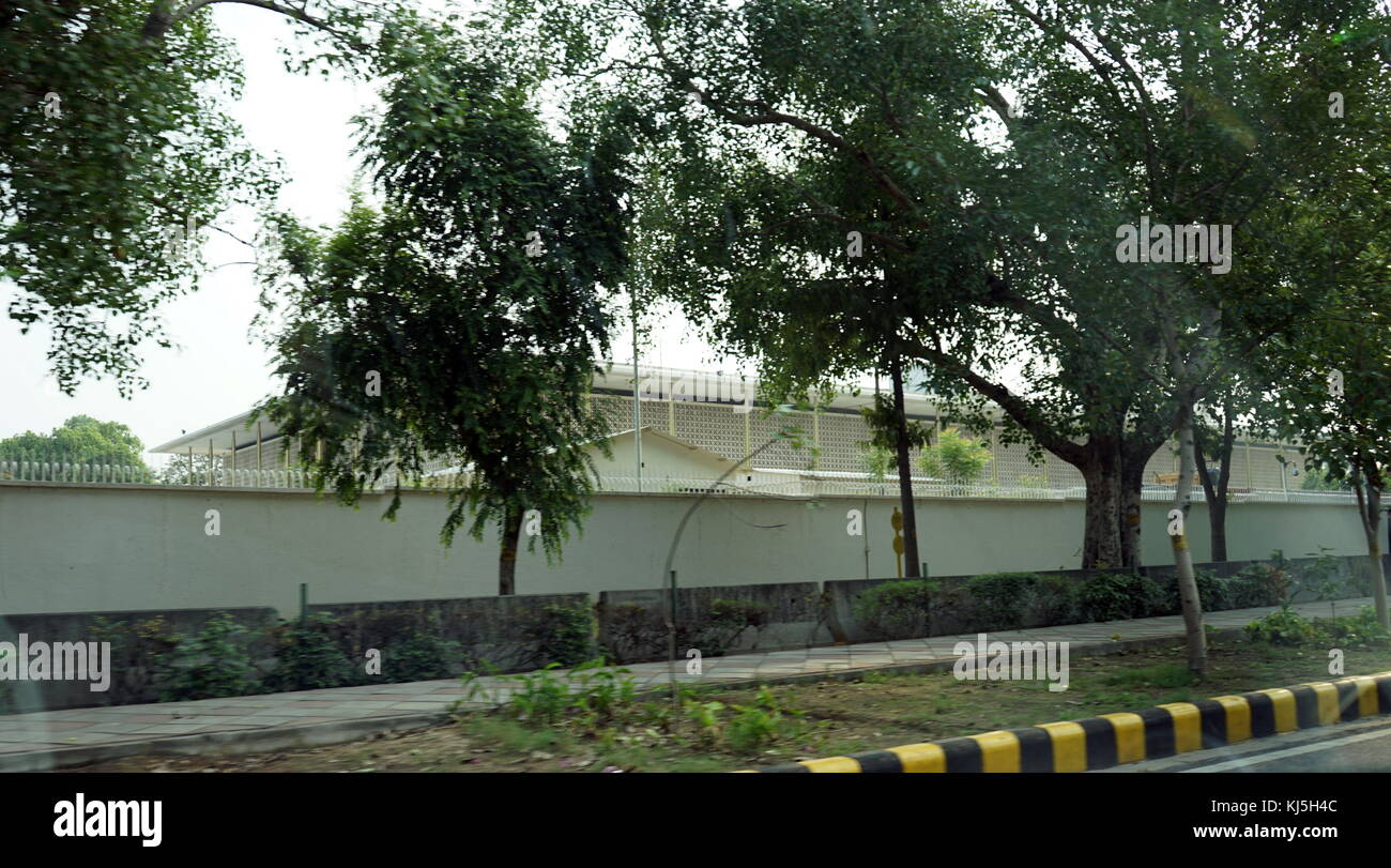 The Embassy of the United States of America in New Delhi is the diplomatic mission of the United States of America in the Republic of India. The Embassy is headed by the U.S. Ambassador to India. The embassy complex is situated on a 28-acre plot of land in Chanakyapuri, the diplomatic enclave of New Delhi, Stock Photo