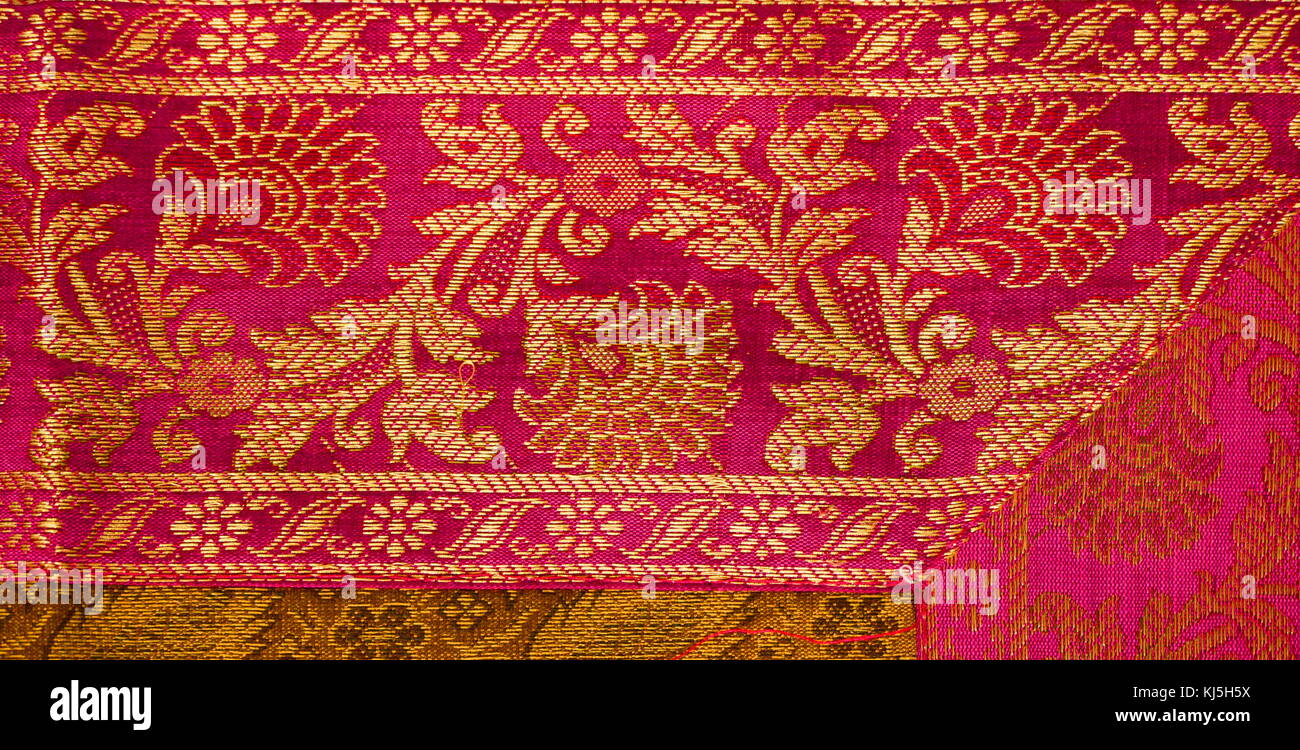 Indian silk textile with traditional woven pattern. 21st Century Stock Photo