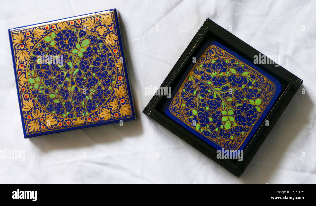 Traditional style, lacquered and gilded wooden box, Indian 21st century Stock Photo