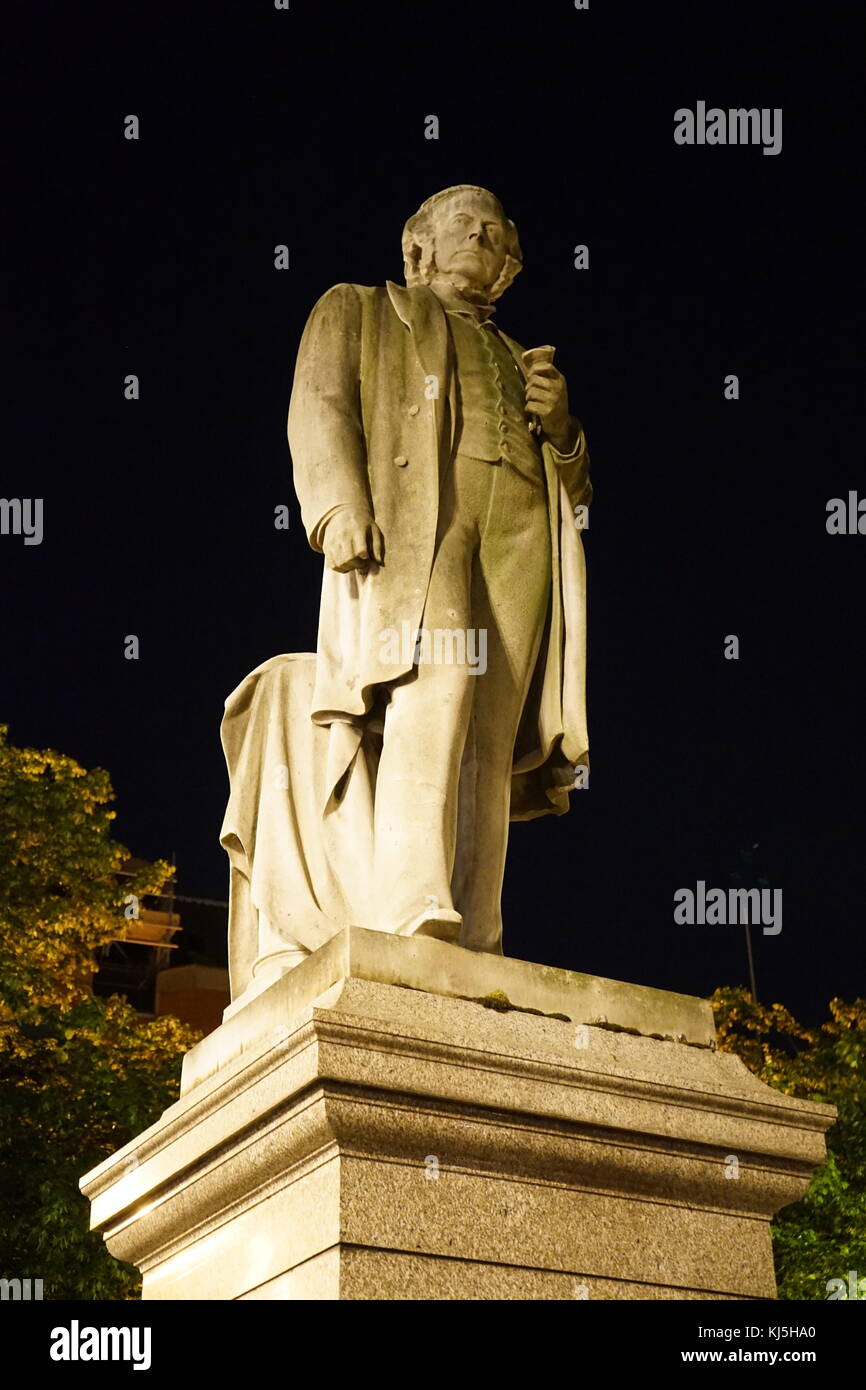 The statue of John Bright, which is located in Albert Square, was created by Albert Bruce-Joy. John Bright (16 November 1811 – 27 March 1889), Quaker, was a British Radical and Liberal statesman, one of the greatest orators of his generation and a promoter of free trade policies. Stock Photo