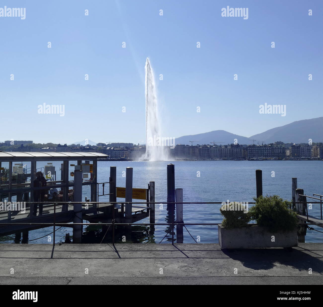 The water Jet on Lake Geneva, Switzerland. The Jet d'Eau is a large