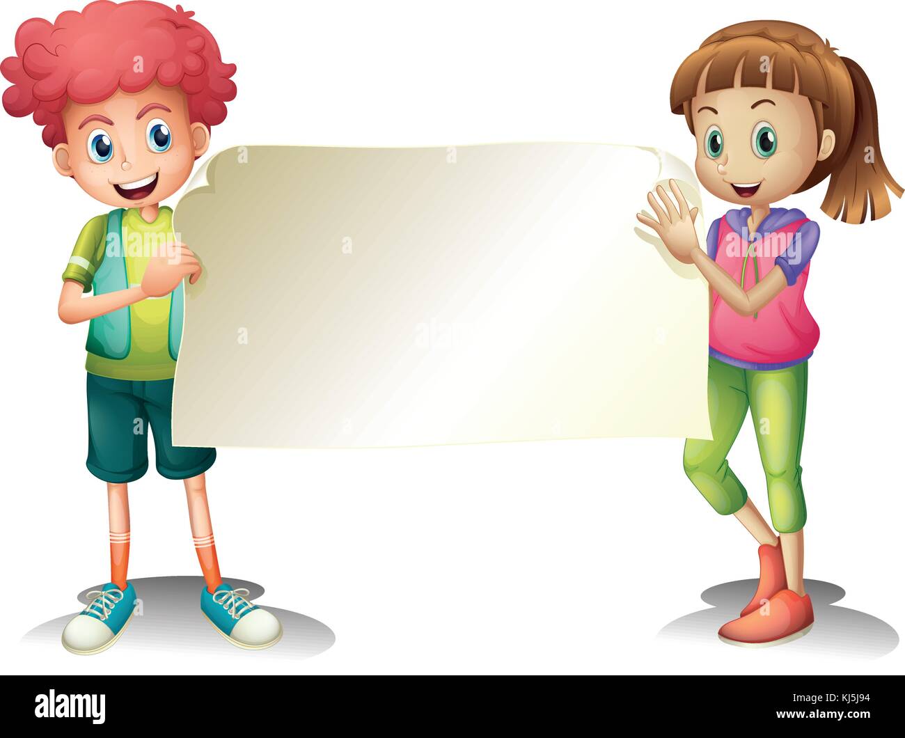 Illustration of the two kids holding an empty signage on a white ...