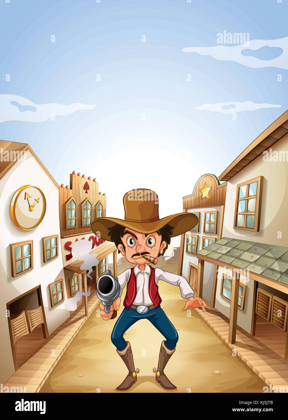 Illustration of a gunman at the village Stock Vector