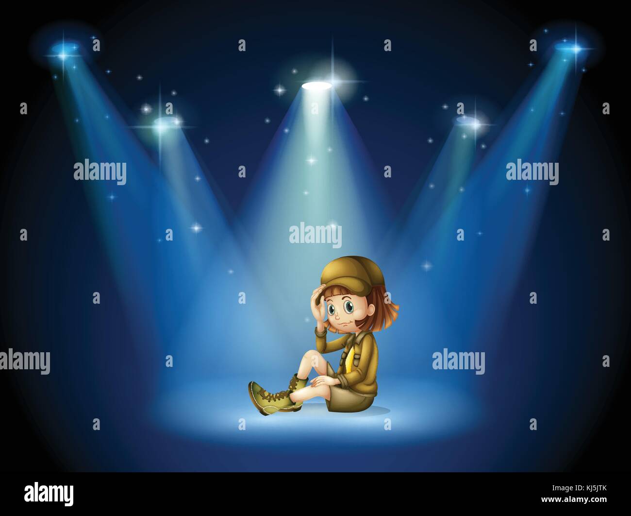 Illustration of a stage with a young actress Stock Vector
