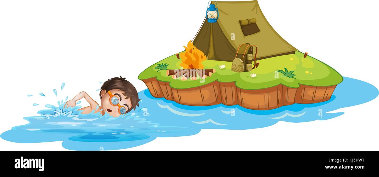 Illustration Of A Boy Swimming Going To The Camping Tent On A White Background Stock Vector Image Art Alamy