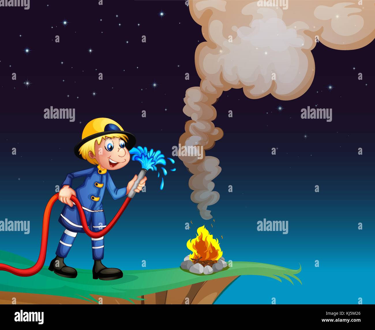 Illustration of a fireman holding a water hose Stock Vector Image & Art ...