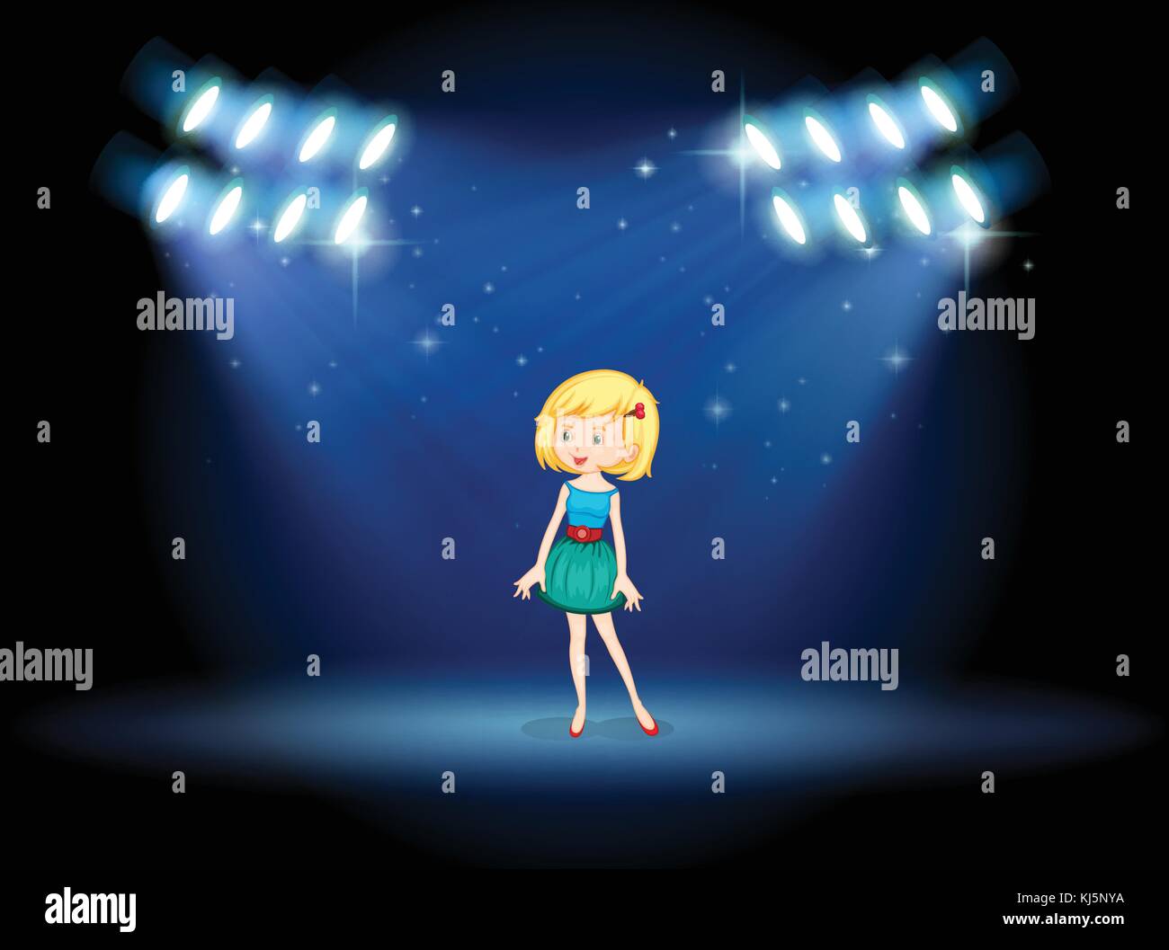 Illustration of a young actress at the center of the stage Stock Vector