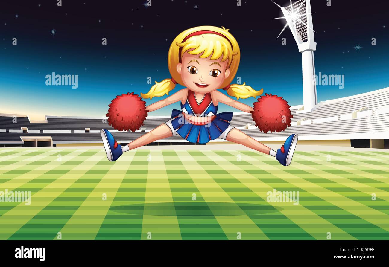 Illustration of a stadium with an energetic cheerdancer Stock Vector