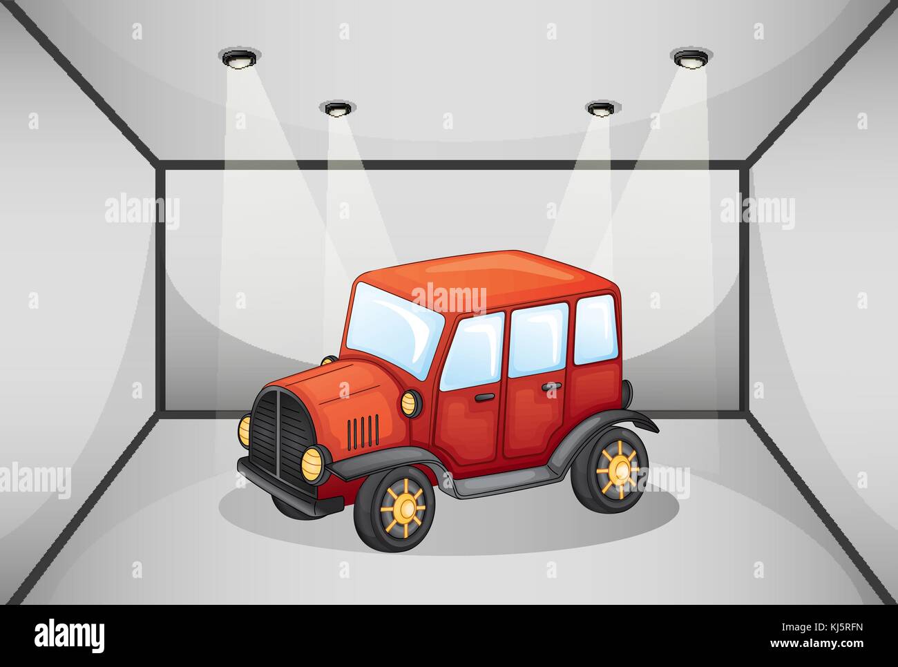 Illustration of a red jeep inside the garage Stock Vector