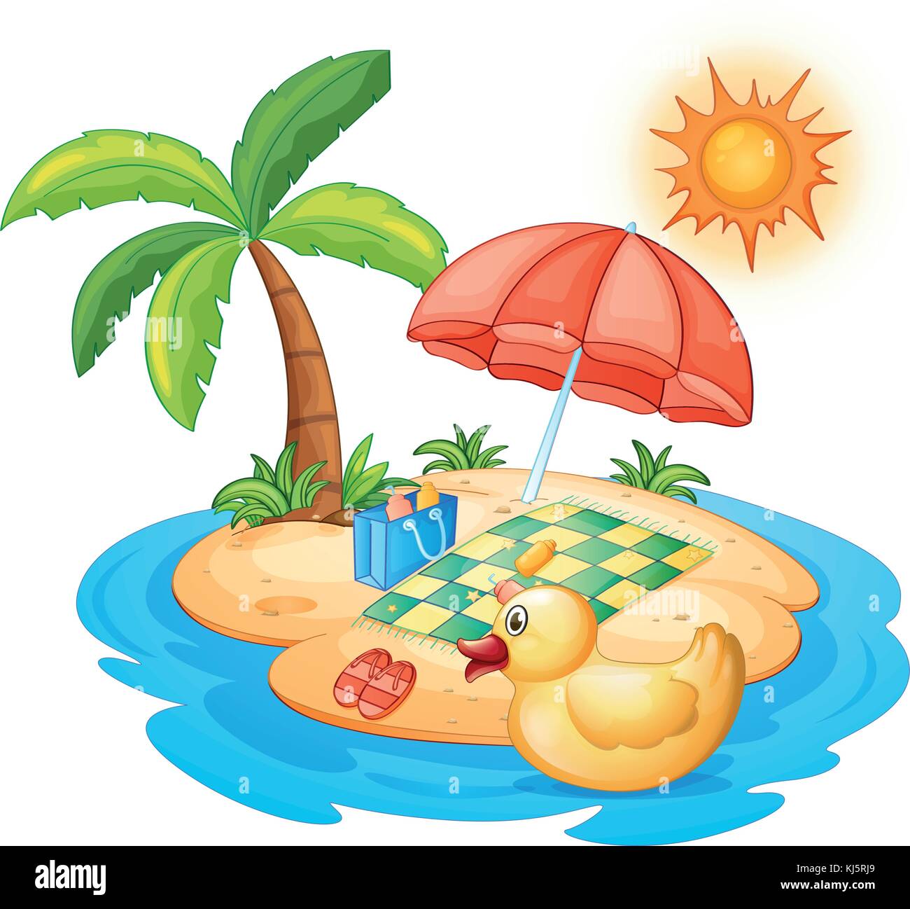 Illustration of a summer at the beach on a white background Stock