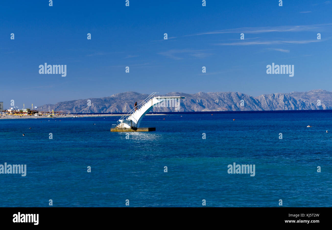 Diving board in sea, Elli Beach, Rhodes Town, Rhodes, Dodecanese