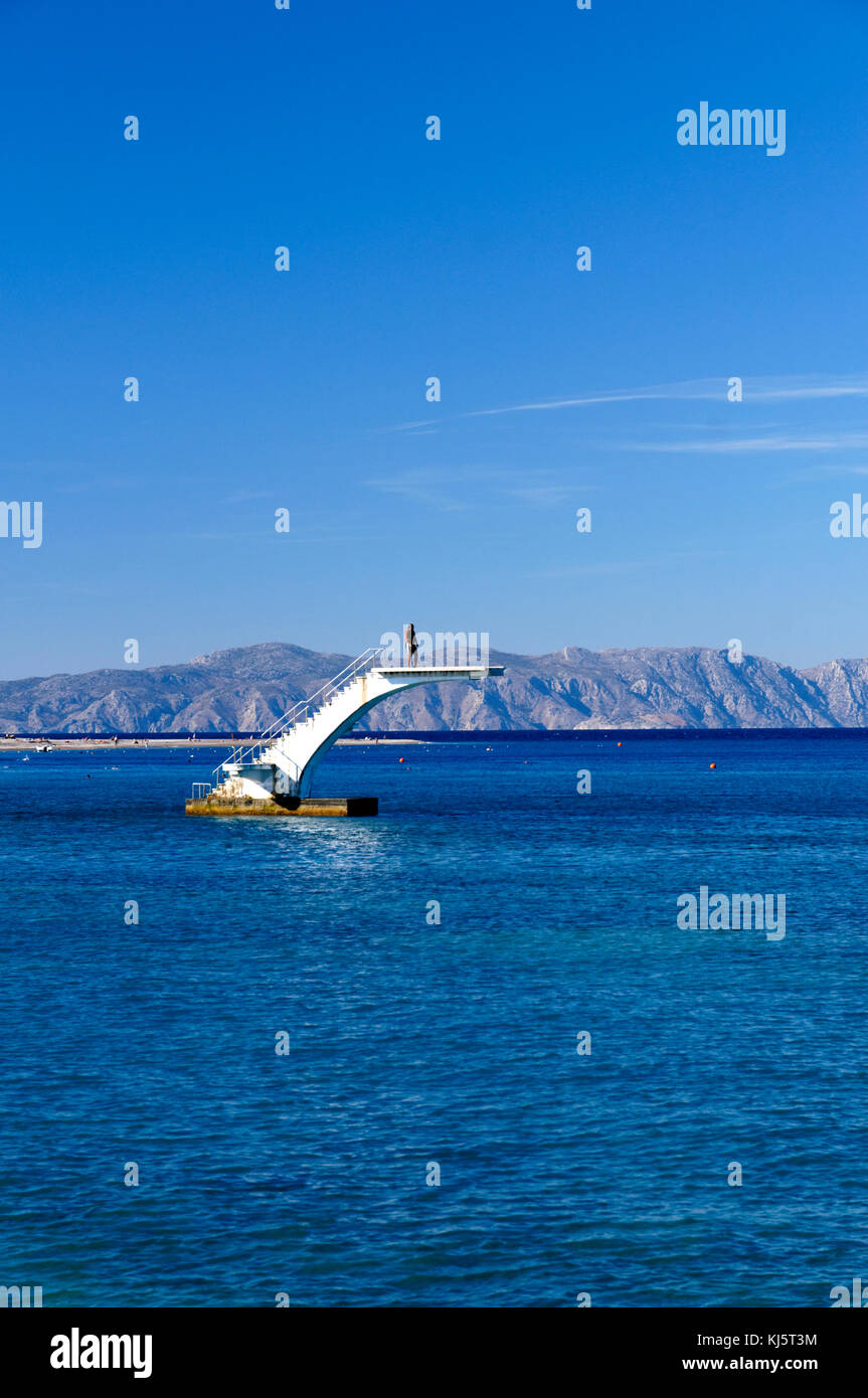Diving board in sea, Elli Beach, Rhodes Town, Rhodes, Dodecanese