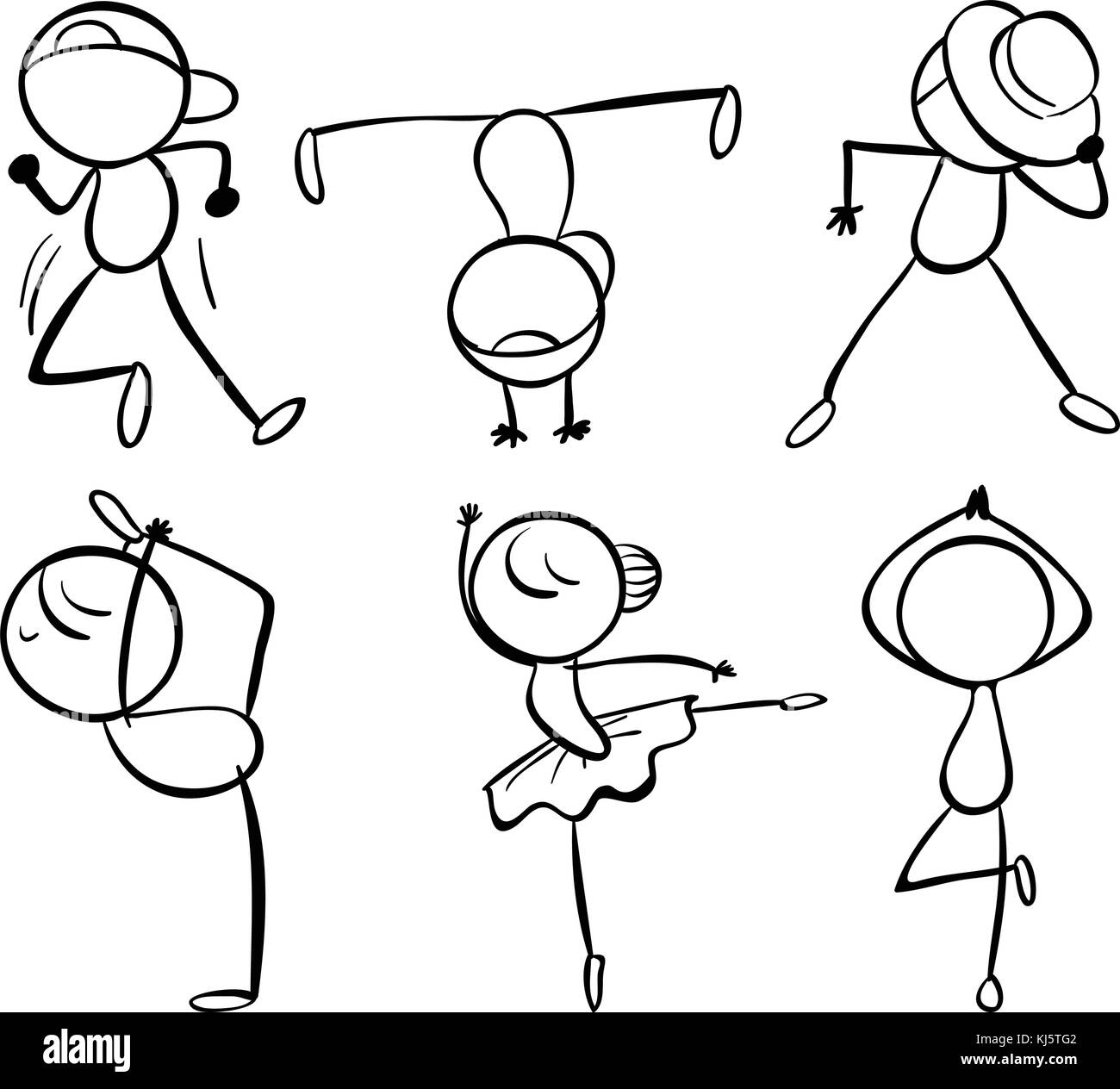 Illustration of the six different kinds of dance moves on a white
