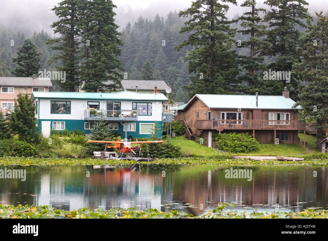 Kodiak, Alaska, USA - August 8th, 2017: VIew of the Kodiak, lilly Lake, Seaplane Base, Kodiak Alaska. Stock Photo