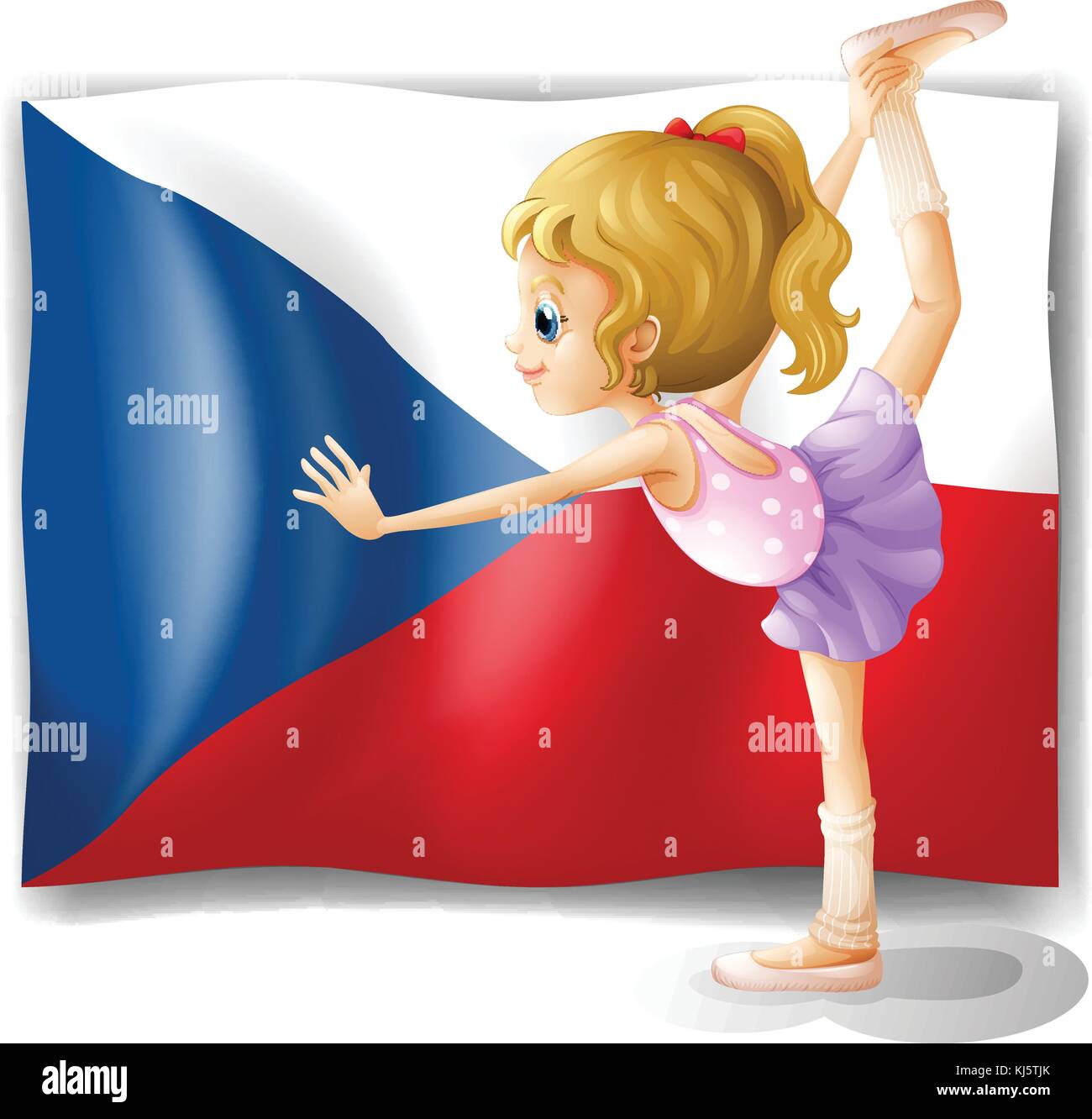 Illustration of a girl performing ballet in front of the Czech Republic flag on a white background Stock Vector