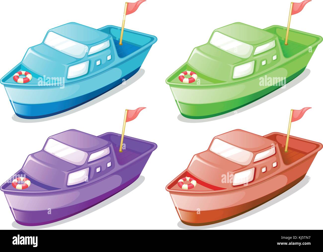 Illustration of the four boats in different colors on a white background Stock Vector