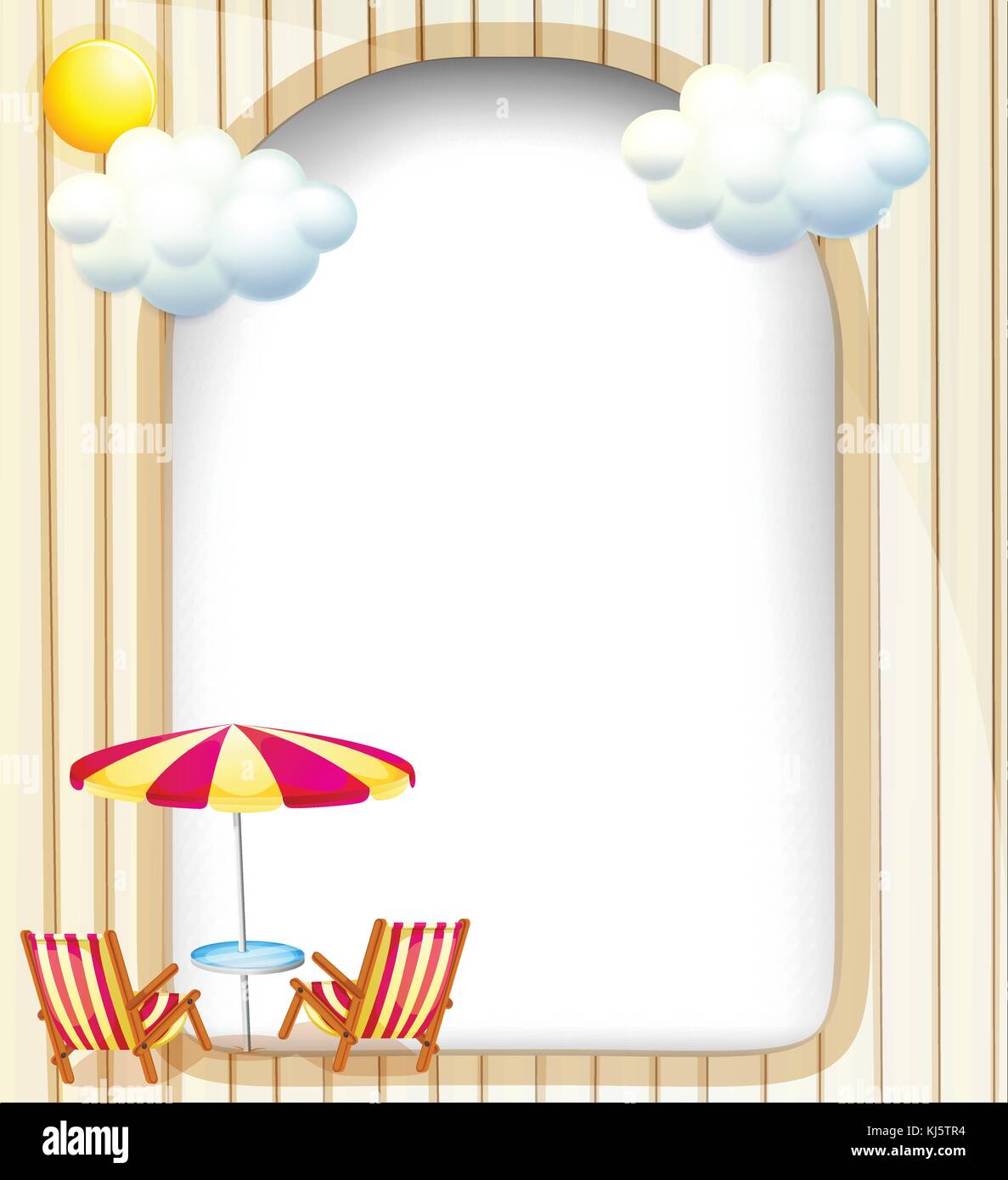Illustration of an empty surface with beach chairs and umbrella Stock Vector