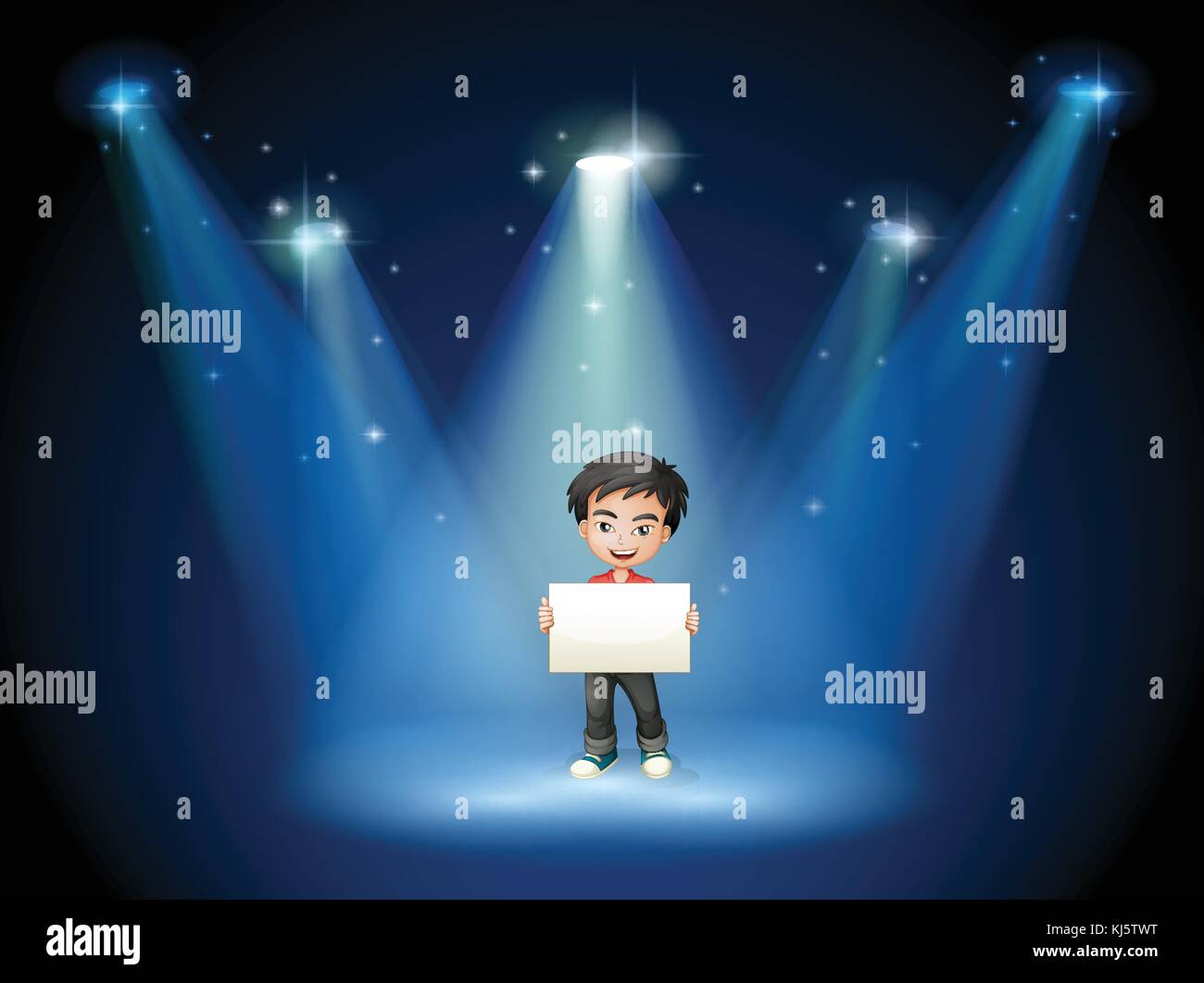 Illustration of a boy holding an empty board with spotlights Stock ...