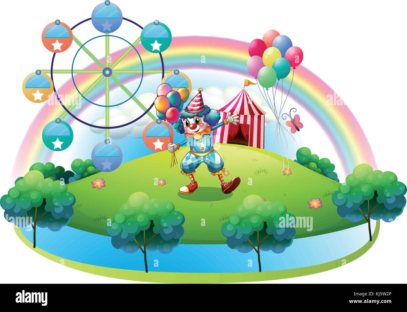 Illustration of a clown with balloons at the carnival in the island on ...