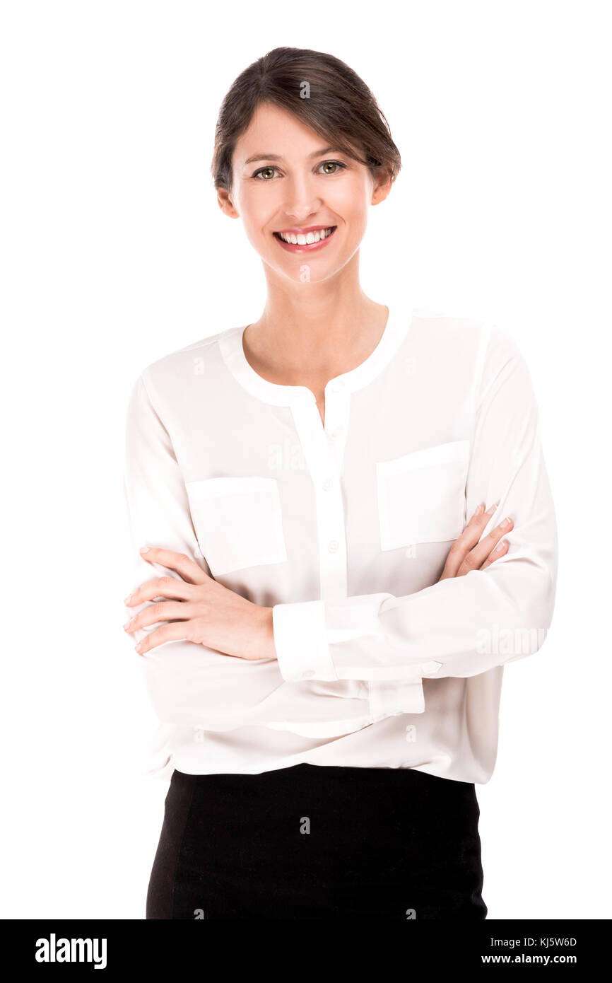 Happy woman smiling, isolated over a white background Stock Photo - Alamy
