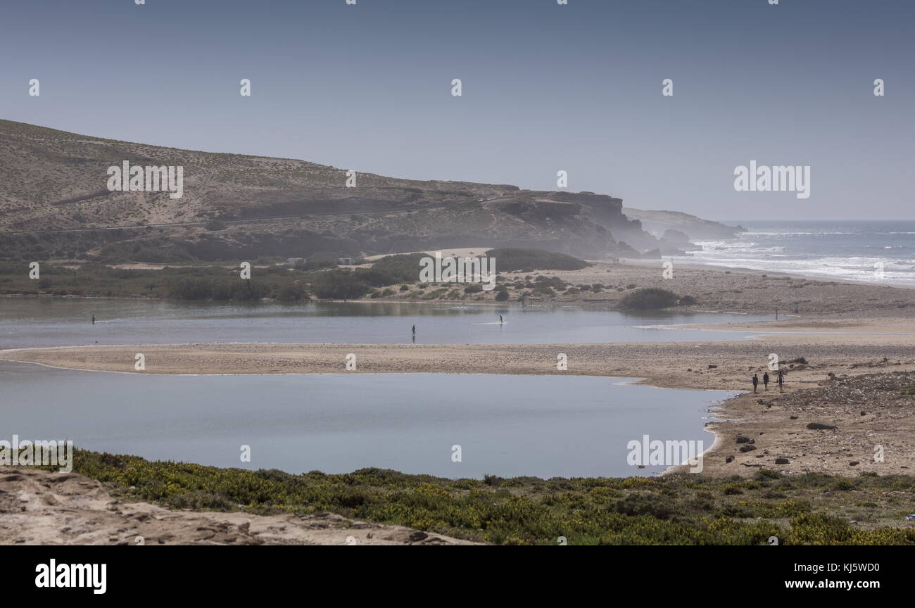 River-mouth of Asif n'Srou at Tamri, south-west Morocco. Stock Photo