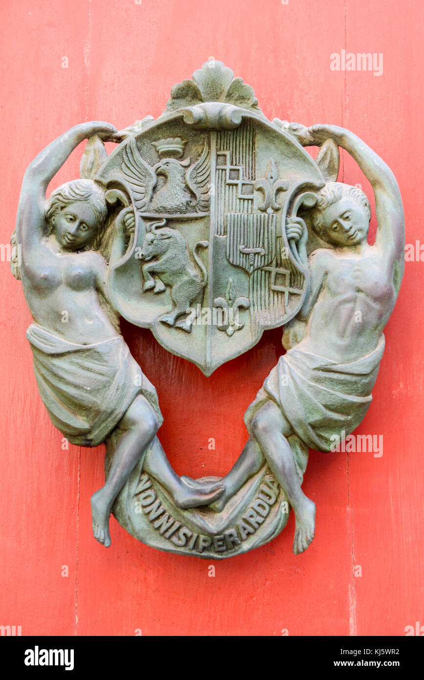 Authentic medieval lock and fittings on a door in Mdina on the island