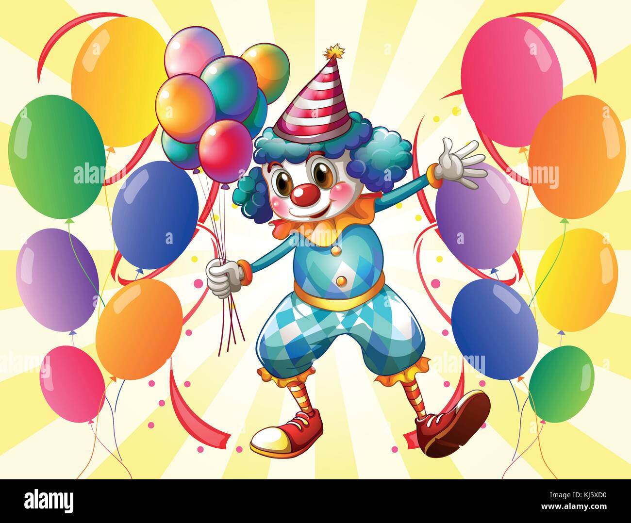 Illustration of a clown holding balloons Stock Vector