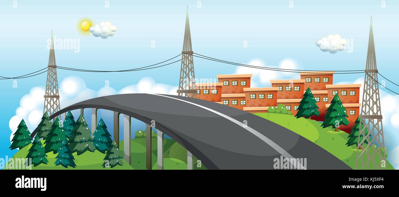 Illustration of a curve road in the city Stock Vector